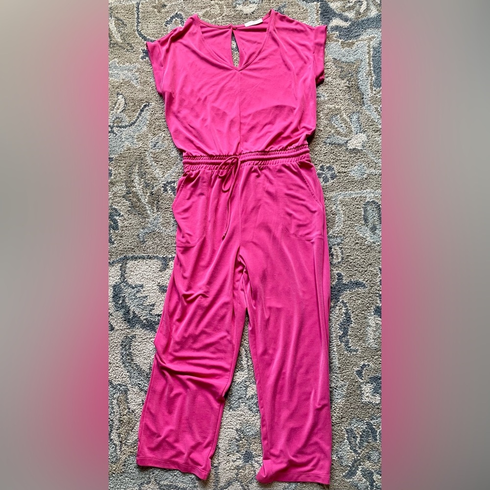 Pink Knit Jumpsuit with Drawstring Waist